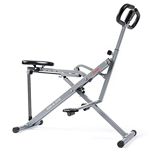 Sunny Health & Fitness Row-N-Ride Squat Assist Trainer for Glutes & Legs Workout with Adjustable Resistance, Optional Full Motion & Smart Connected Fitness App