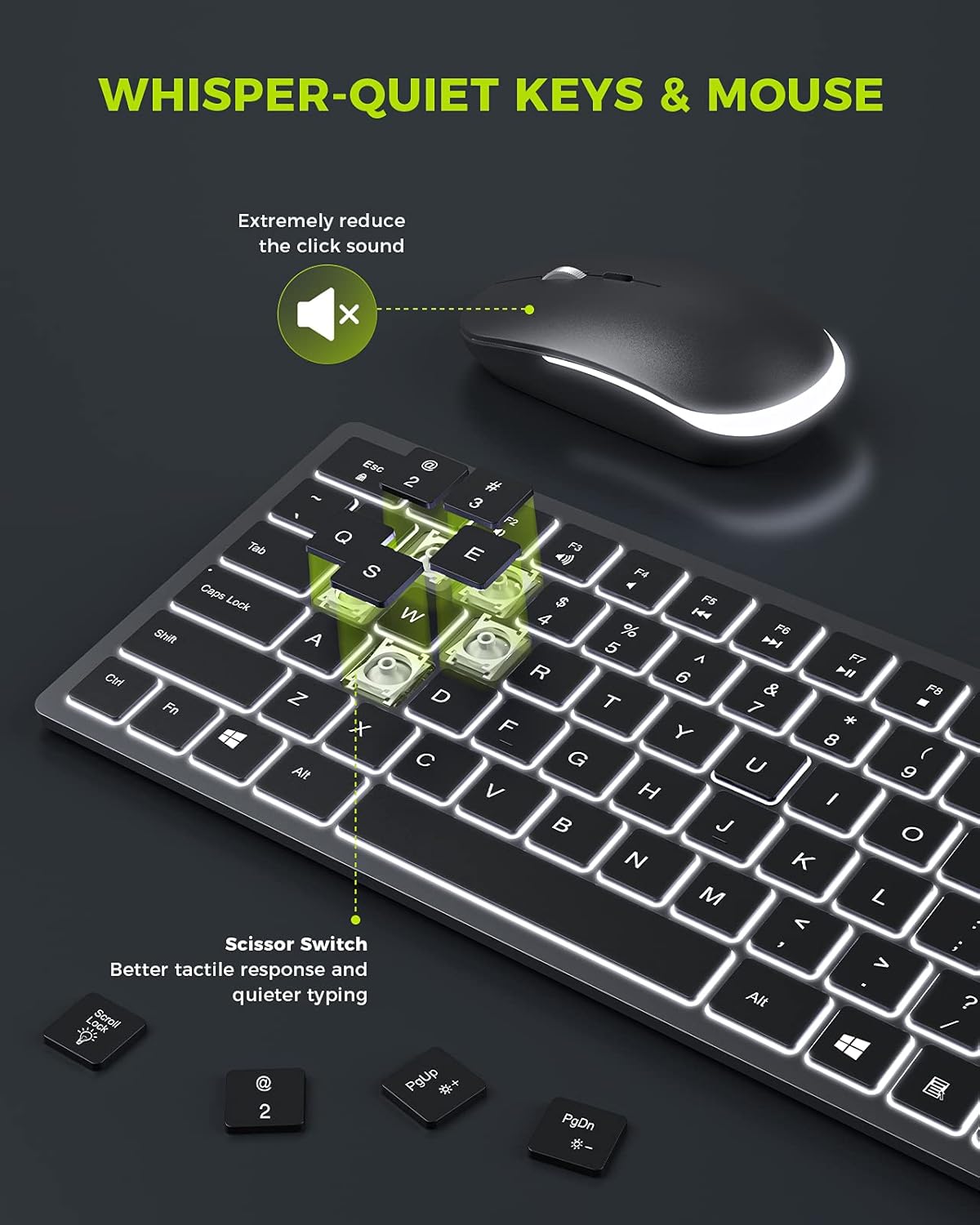 seenda Wireless Backlit Keyboard and Mouse Combo, 2.4G USB Silent Keyboard and Mouse Rechargeable Full-Size Ultra Slim Keyboard & Mouse Set for Windows PC Computer, Laptop, Desktop Pack of 2