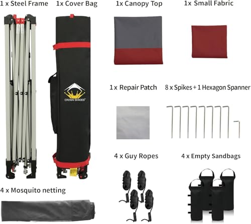 CROWN SHADES 13x13 Pop Up Gazebo, Canopy Tent, Gazebos on Clearance - Outdoor Gazebo for Backyard & Patio Furniture - Carpa Pop Up Tent with Wheeled STO-N-Go Cover Bag (Grey)