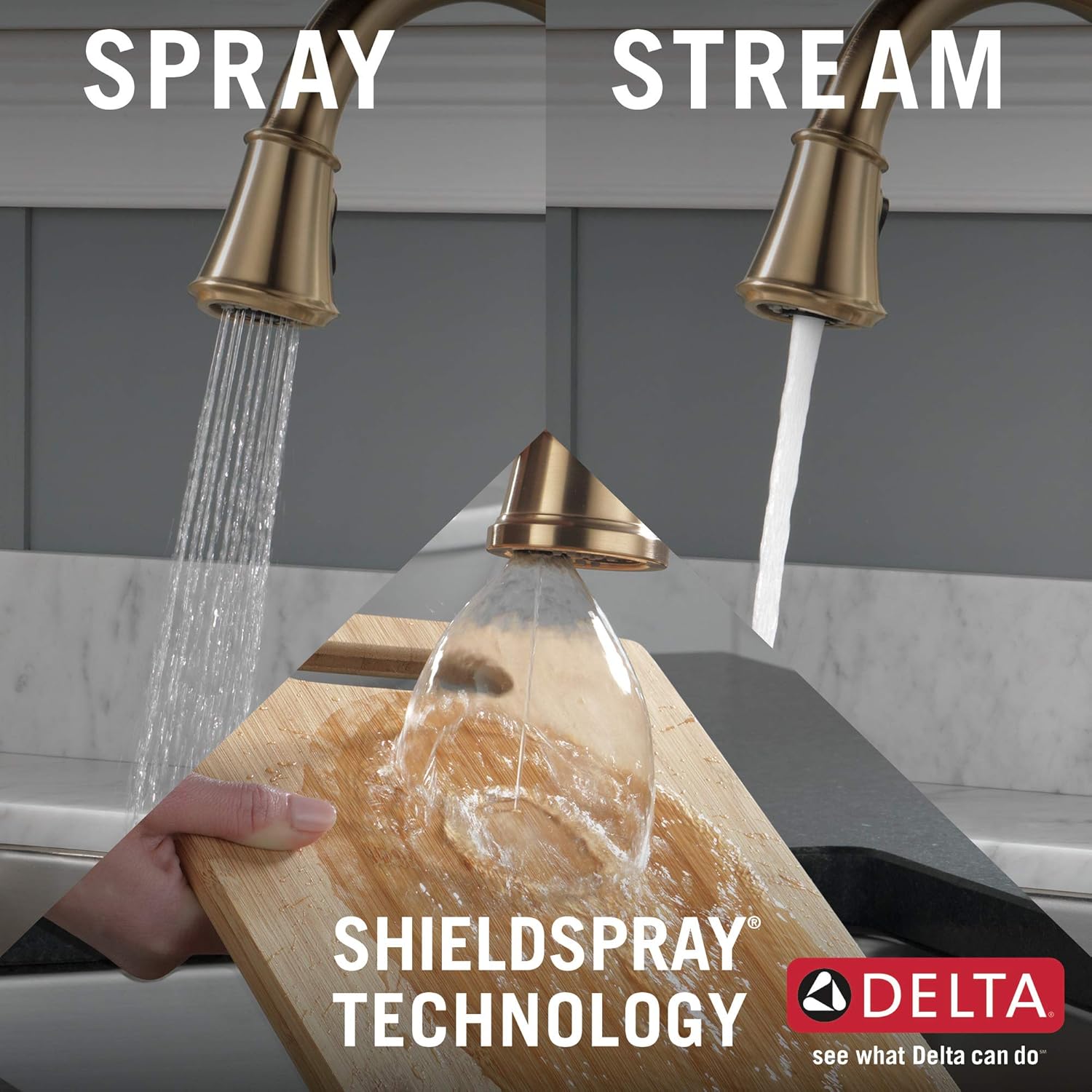 Delta Faucet Cassidy Gold Kitchen Faucet Touch, Touch Kitchen Faucets with Pull Down Sprayer, Kitchen Sink Faucet, Delta Touch2O Technology, Lumicoat Champagne Bronze 9197T-CZ-PR-DST