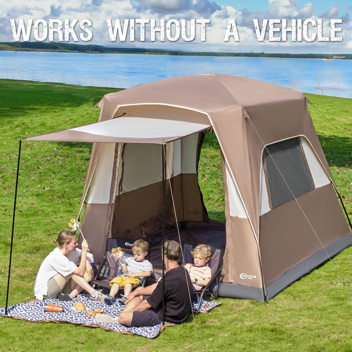 Portal 2-in-1 5 Person SUV Tent with Porch for Camping, Spacious Car Trunk Tent with 2 Doors for Travel Camp Outdoor Tailgate, Water Resistant and Windproof