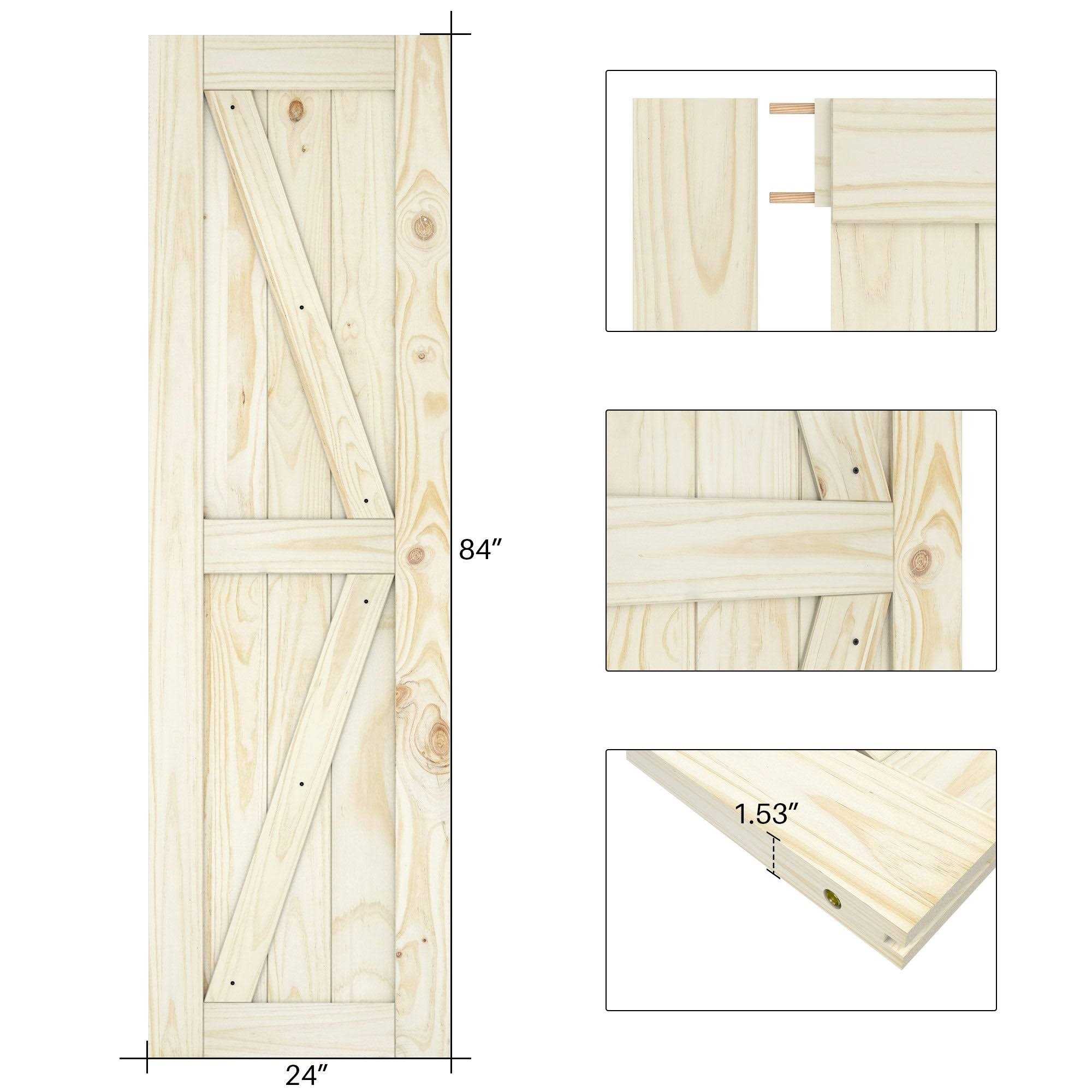 BELLEZE Sliding Interior Barn Door Unfinished Pine Wood