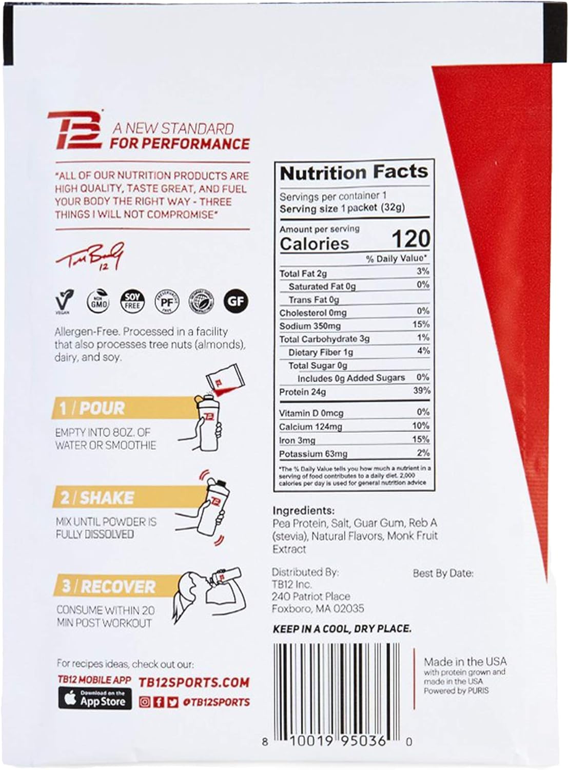 TB12 Plant Based Protein Powder, Sustainably Sourced Pea Protein, Vanilla, Vegan, 1g Net Carb, Non-GMO, Dairy-Free, Sugar-Free (18 Servings / 1.26lbs) Pack of 2