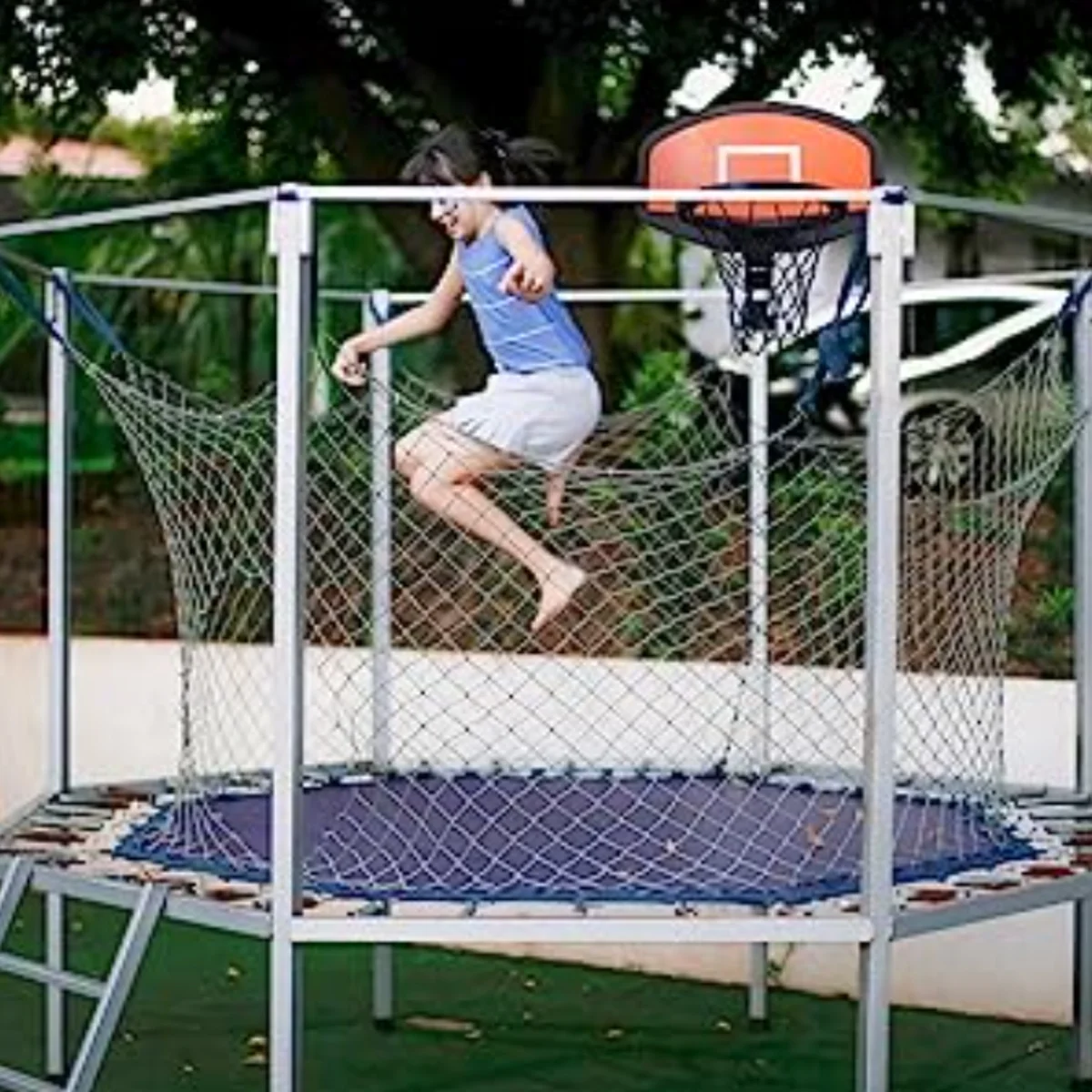 Basketball Hoop for Trampoline Basketball Backboard Toy Outdoor Sports Basketball Frame Trampoline Attachment for Curved Pole Outside Garden