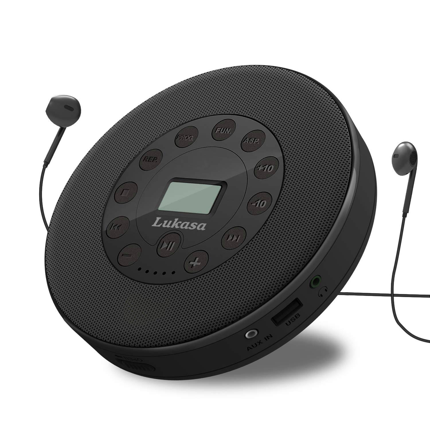 Rechargeable Portable Bluetooth CD Player, Lukasa Compact Music CD Disc Player for Home/Car/Travel, Home Audio Boombox with Ster