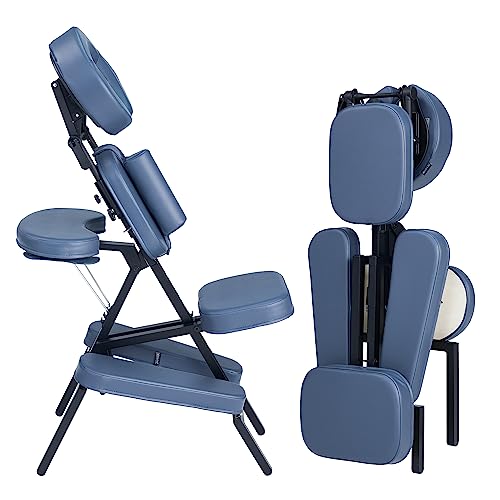 Master Massage Professional Lightweight Portable Massage Chair-Folding Foldable Aluminum Adjustable Tattoo Chair with Wheeled Carrying Case, Aluminum (Blue)
