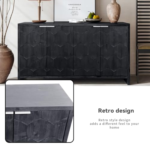 46.25'' Sideboard Storage Buffet Cabinet Retro Wooden Texture 3-Door Cabinet Suitable for Living Room Kitchen Corridor