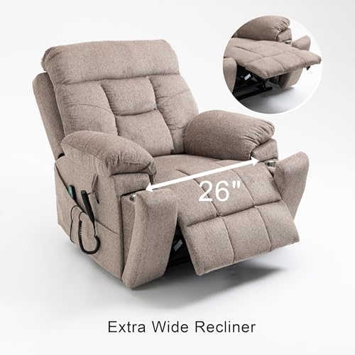 Power Lift Chair Lay Flat Recliner Infinite Position Electric Dual Motor Stand Up Lift Chair with Massage and Heat for Adults,Heavy Duty Recliners with 2 Remote Controls and Two Cup Holders