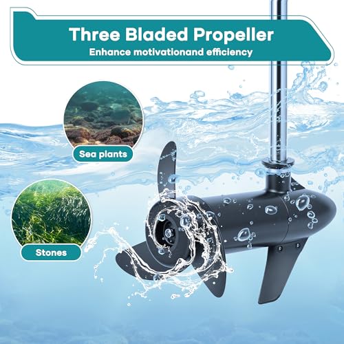 55lb Thrust Trolling Motor 8 Speed Electric Outboard Motor Kayak Motor with Adjustment 6-inch Extendable Handle, 30'' Shaft Length, LED Indicator, Transom Mounted for Kayak, Fishing Boat
