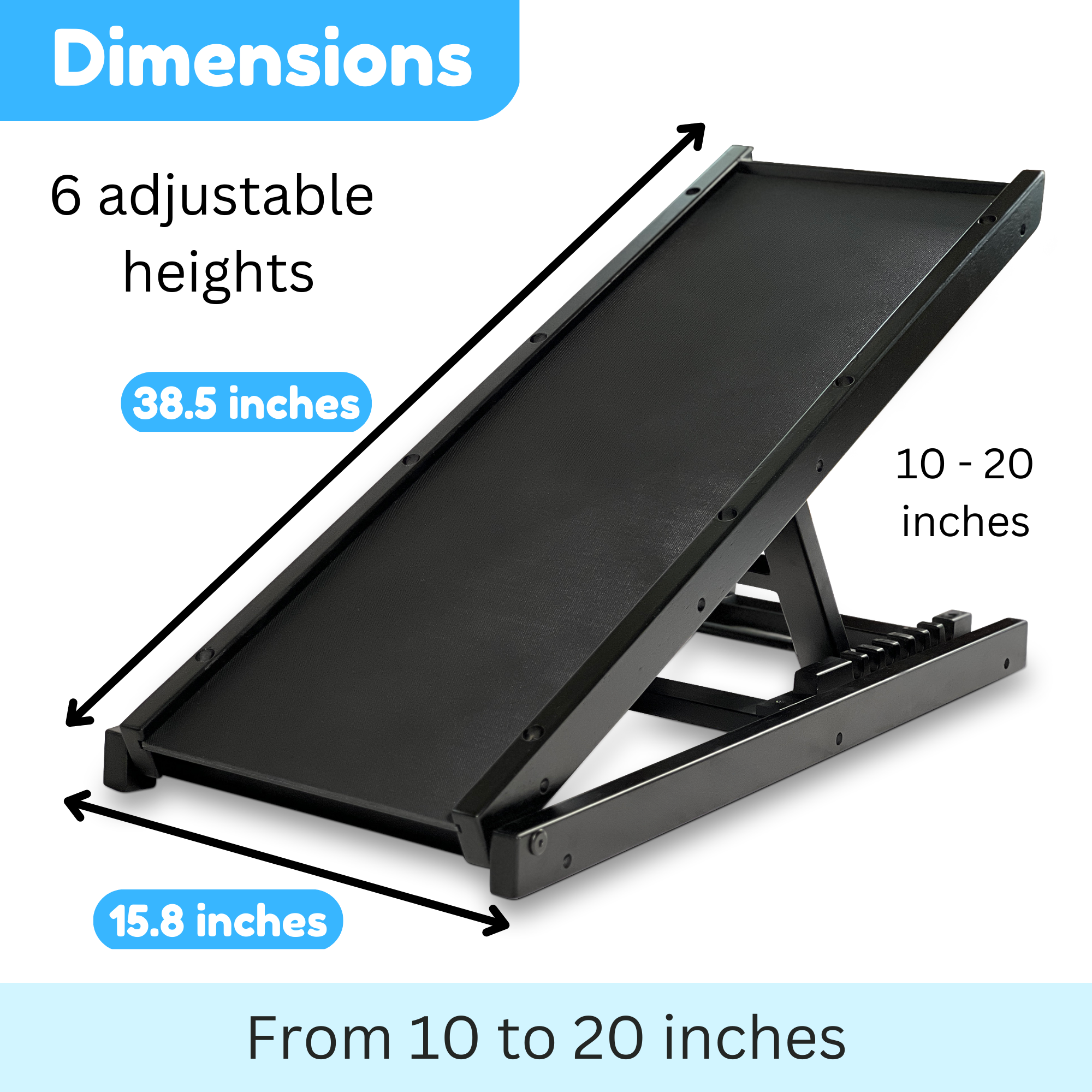 Dog Ramp for Couch - Adjustable 10" to 20" - Ramp for Dogs to Get On Bed - Pet Safe Paw Grip Anti Slip Doggie Puppy Stairs Small/Medium/Old Cats - Portable Car Steps - Ramps Small Dogs 80 lbs Max
