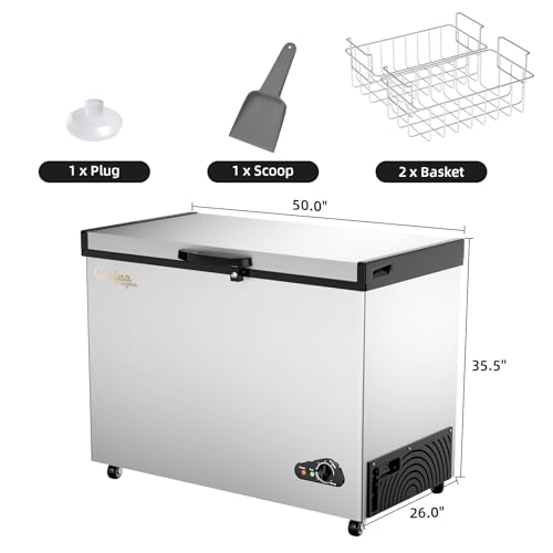 Bodacious 10 Cu Ft Deep Freezer - Chest Freezer with Removable Basket and Adjustable Thermostat - Top Open Door Compact Freezer Energy Saving Quiet for Garage, Kitchen, Office, Bar