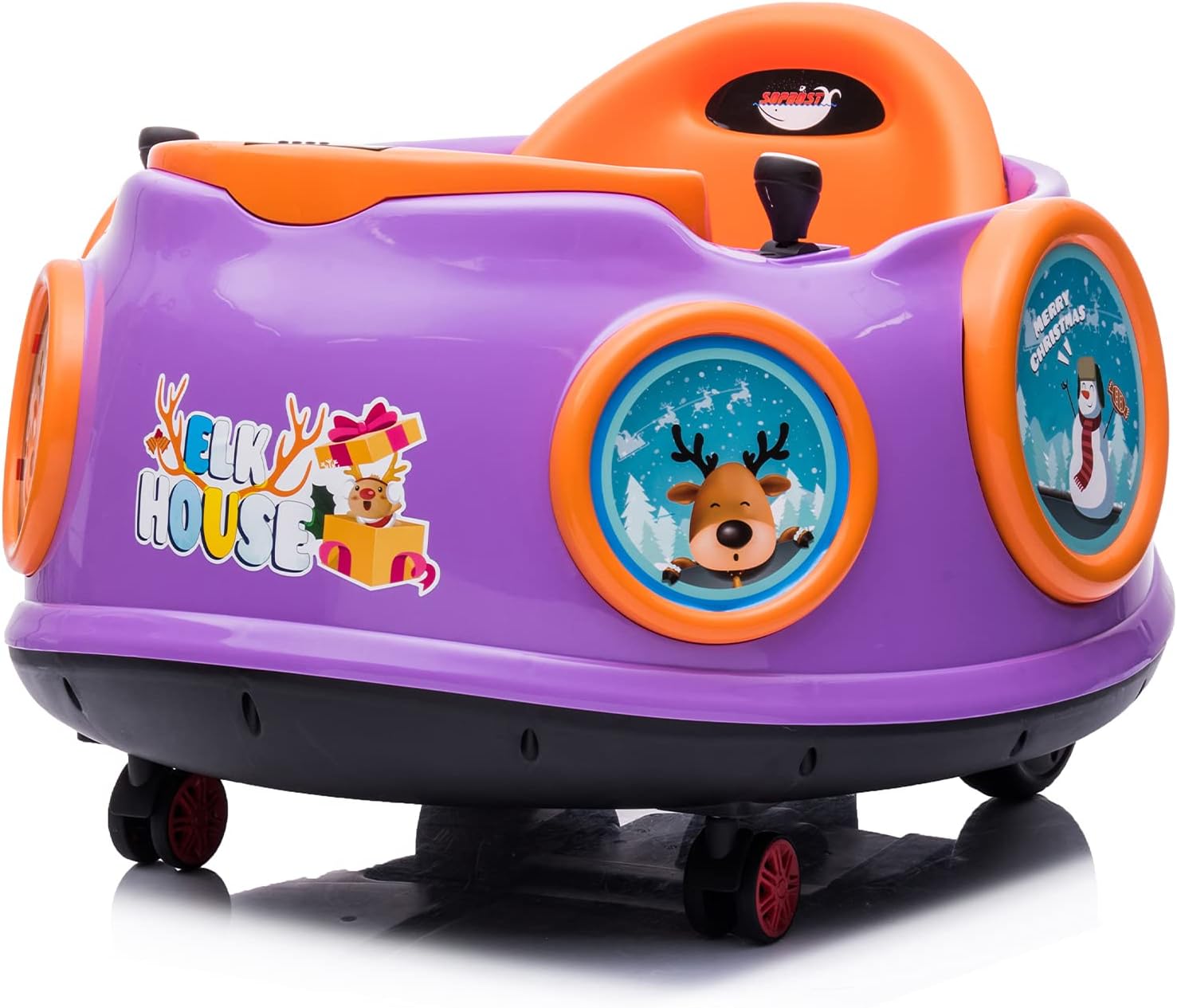 sopbost 6V Bumper Car for Kids, Electric Ride On Bumper Car with Remote Control, 360 Spin, Music & Story, Kids Bumper Car with Small Dinner Table, Baby Bumper Car (Elk, Blue)