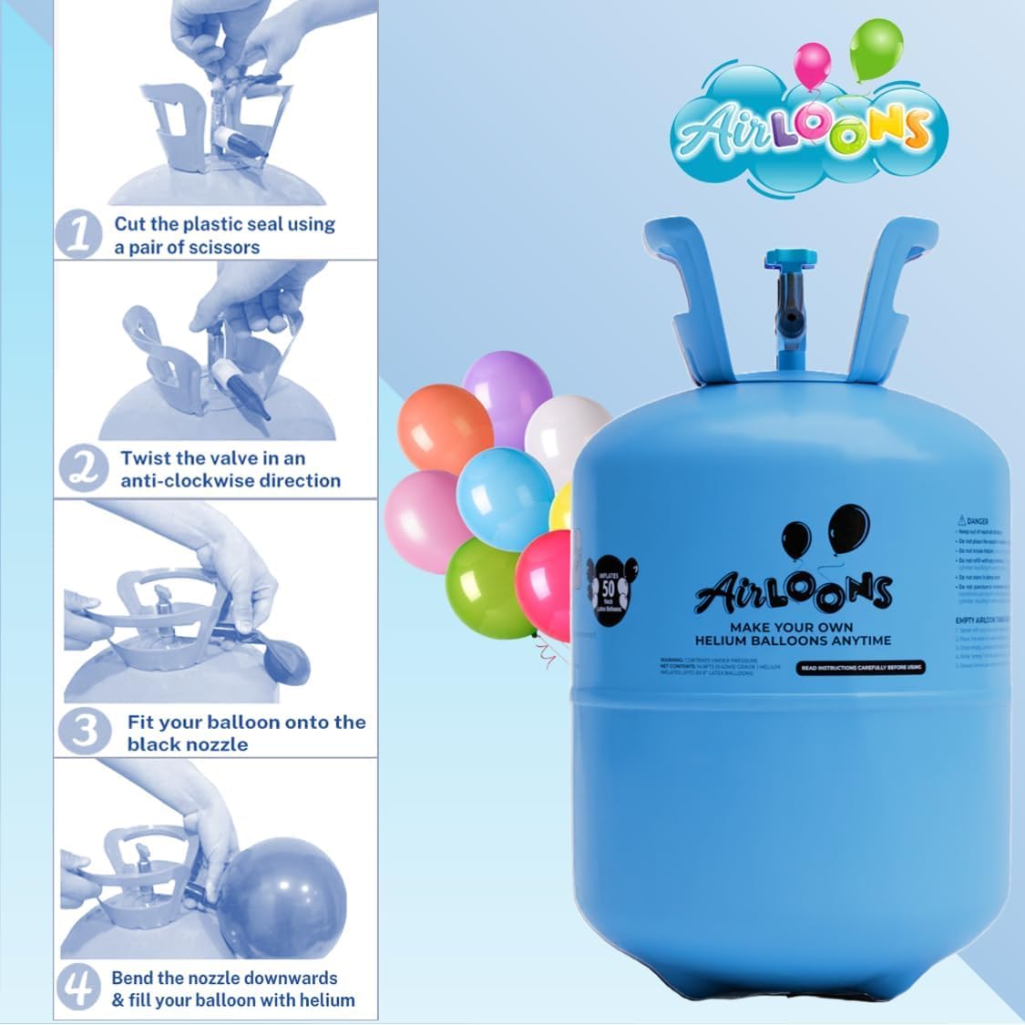 Purified Helium Tank - Inflate up to 90 Latex Balloons | 7 cu. ft. Cylinder for Longer Float Time | Balloon Pump Kit for Birthday Decorations, New Year's, Valentine's Day Home Decorations