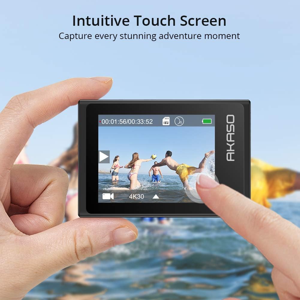 AKASO Brave 6 Plus Native 4K30FPS 20MP WiFi Action Camera with Touch Screen EIS 4X Zoom Voice Control Remote Control 131 Feet Underwater Camera with 2X 1350mAh Batteries and Helmet Accessories Kit