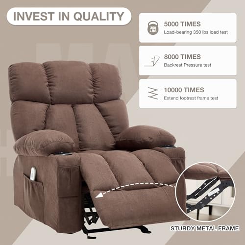 Massage Rocker Recliner Chair with Heat and Vibration Ergonomic Rocking Lounge Chair for Living Room Comfy Overstuffed Recliner with 4 Side Pockets,2 Cup Holders, USB Charge Port, Grey