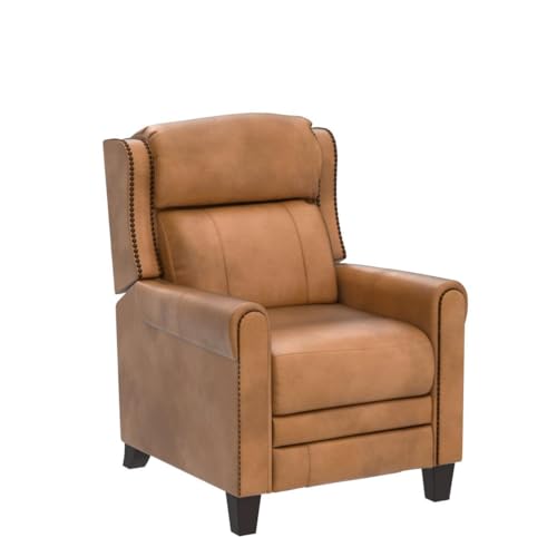 HULALA HOME Genuine Leather Recliner with Nailhead Trim, Manual Push Back Reclining Chair with Adjustable Backrest & Footrest, Headrest & Lumbar Support, for Living Room Bedroom, Black