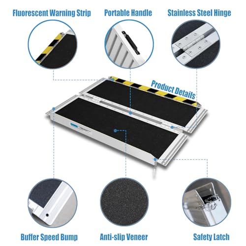 Protable Wheelchair ramp 3FT,Non-Slip Folding Aluminum Handicap Ramps,Threshold Ramps for Home,Holds up to 600lbs,Wheelchair ramp for Steps,Suitable for Stairs Steps,Doorways (Non-Slip 3FT)