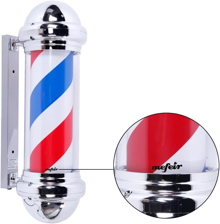 Mefeir 28'' LED Barber Pole Light Classic Style,Hair Salon Barber Shop Open Sign,Rotating Red White Blue LED Strips,IP44 Waterproof Save Energy (28'')