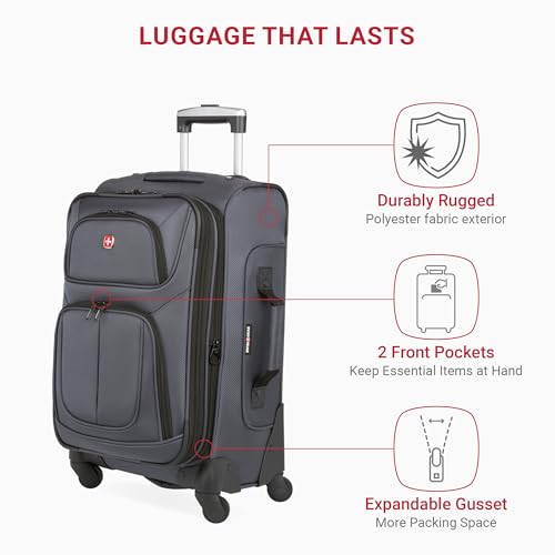 SwissGear Sion Softside Expandable Luggage, Black, Checked-Large 29-Inch