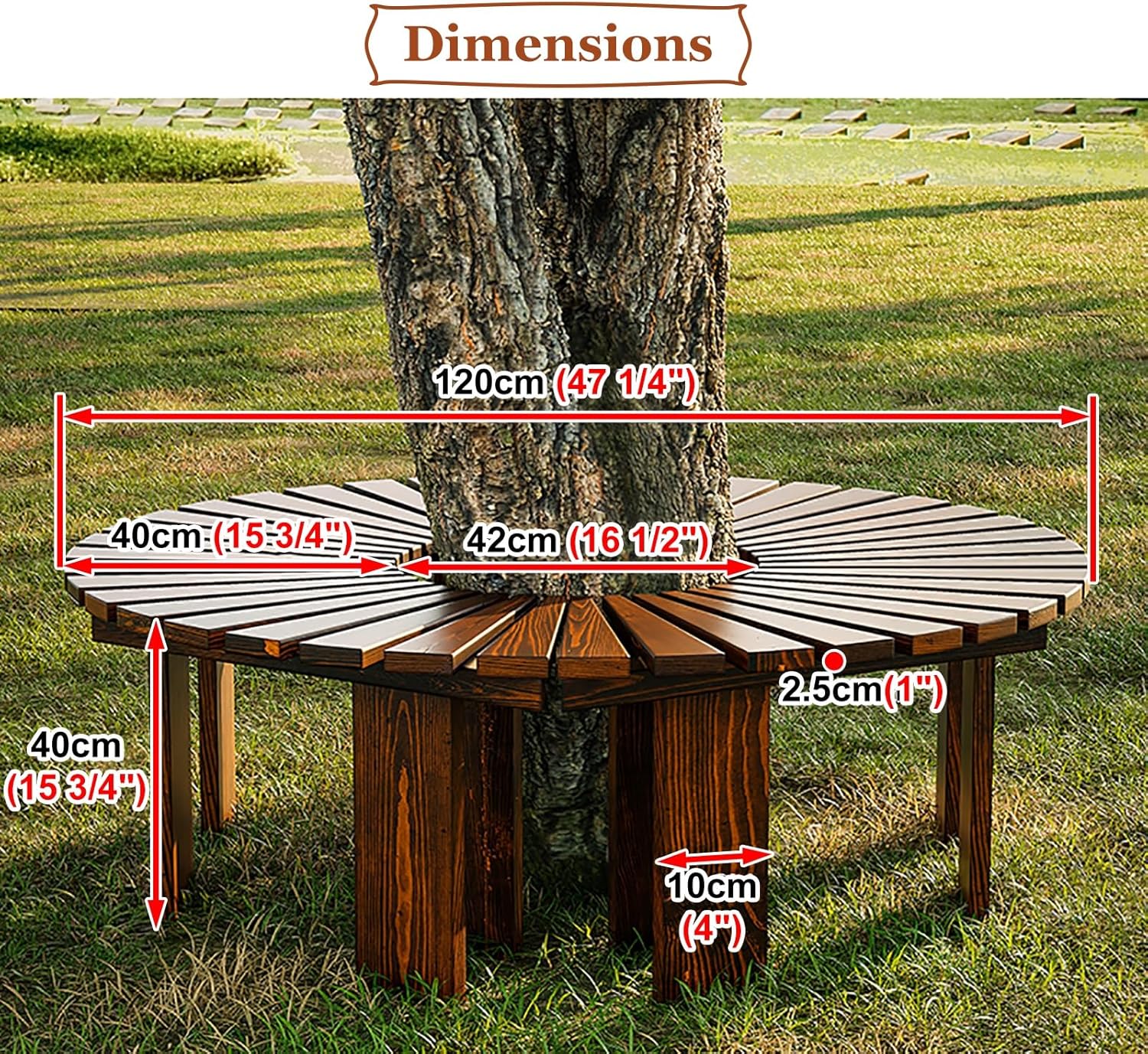 Outdoor Half Round Bench, Solid Wood Curved Benches, Semi Circle Wrap Around Tree Seating, Garden/Patio/Park/Lawn Natural Furniture Seat