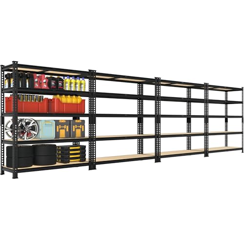 5 Tier Garage Storage Shelves - 32" W x 16" D x 63" H Adjustable Heavy Duty Metal Shelving Unit, Garage Shelving Utility Storage Rack for Basement, Pantry, Kitchen, Black, 2 PCS