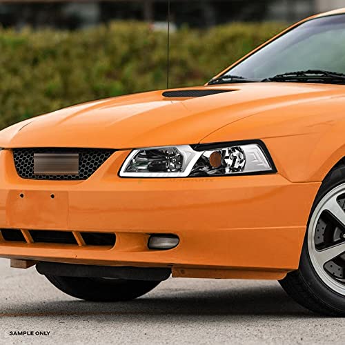 7422440591543 Compatible With 1999-2004 Ford Mustang Switchback Sequential LED Strip Bar Chrome Housing Headlights With Amber Reflector