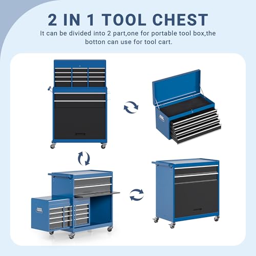 Tool Chest,5-Drawer Rolling Tool Storage Cabinet with Enhanced Packaging, Detachable Top Tool Box, Metal Tool Cart for Garage Workshop,Black, ATC001BK