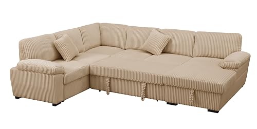 Oversized U-Shaped Sectional Sofa Couch Plush Corduroy Upholstered Modular Deep Seat Sofa&Couch Sectional W/Right Facing Chaise Lounge and 7 Toss Pillows for Home Apartment Living Room Furniture Sets
