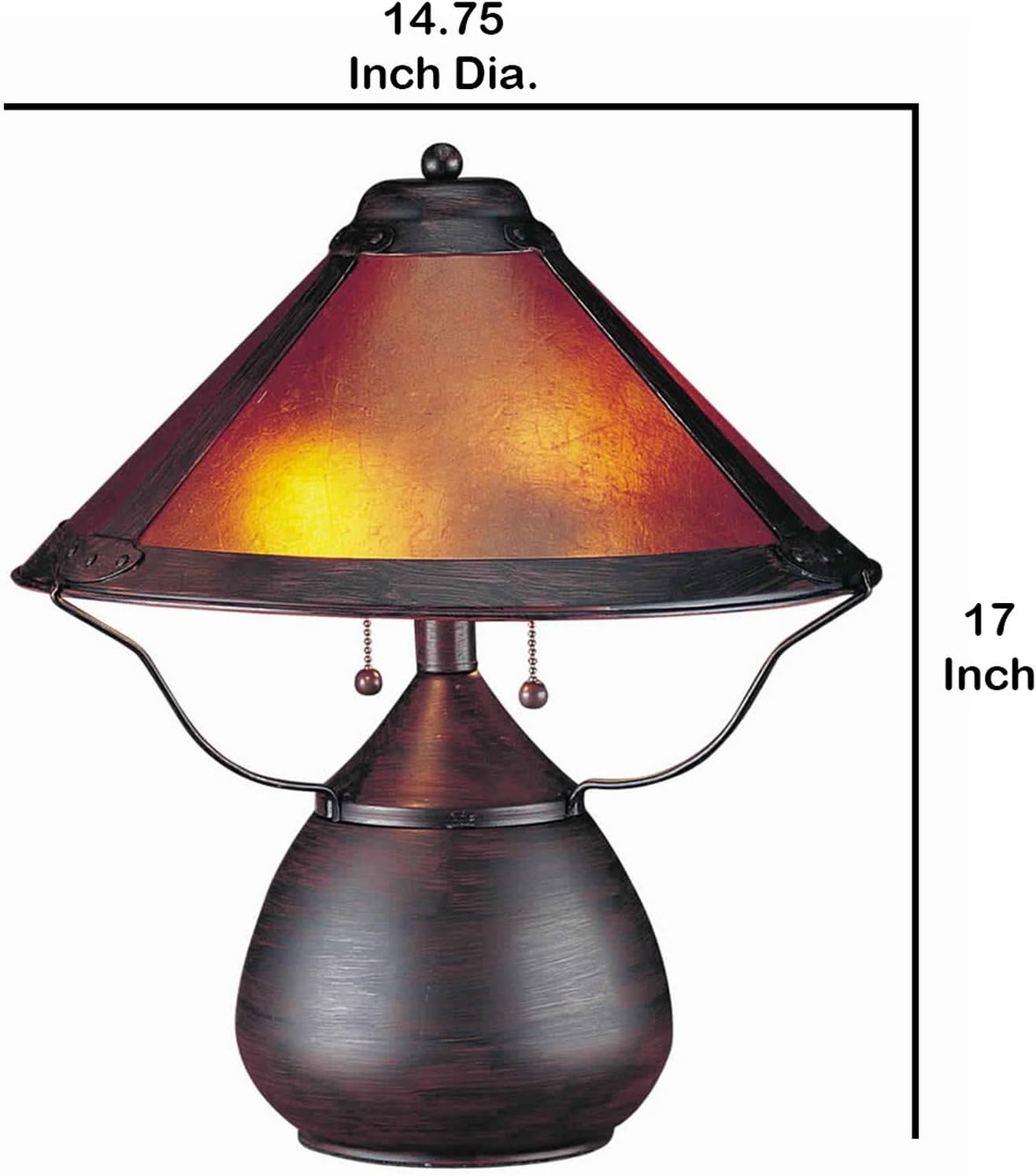 Benjara Pot Bellied Metal Body Table Lamp with Conical Mica Shade, Bronze
