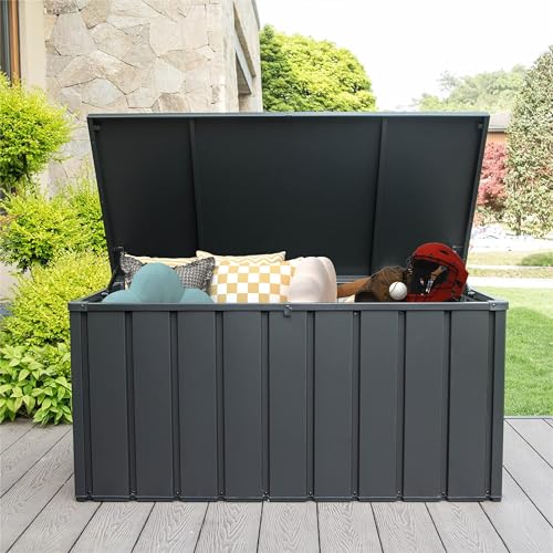150 Gallon Storage Deck Box,Outdoor Waterproof Heavy Duty Deck Storage Box,Lockable Large Storage Container Bench Patio Bin for Outside Cushions,Throw Pillows,Garden Tools,Dark Brown