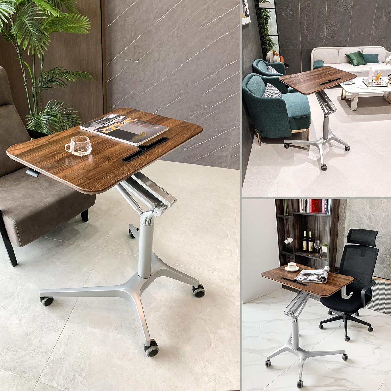 Standing Desk Adjustable Height Small Rolling Laptop Stand Desk,41.9in Standing or Sitting Computer Workstation with Wheels for Home Office Bedside Laptop Cart