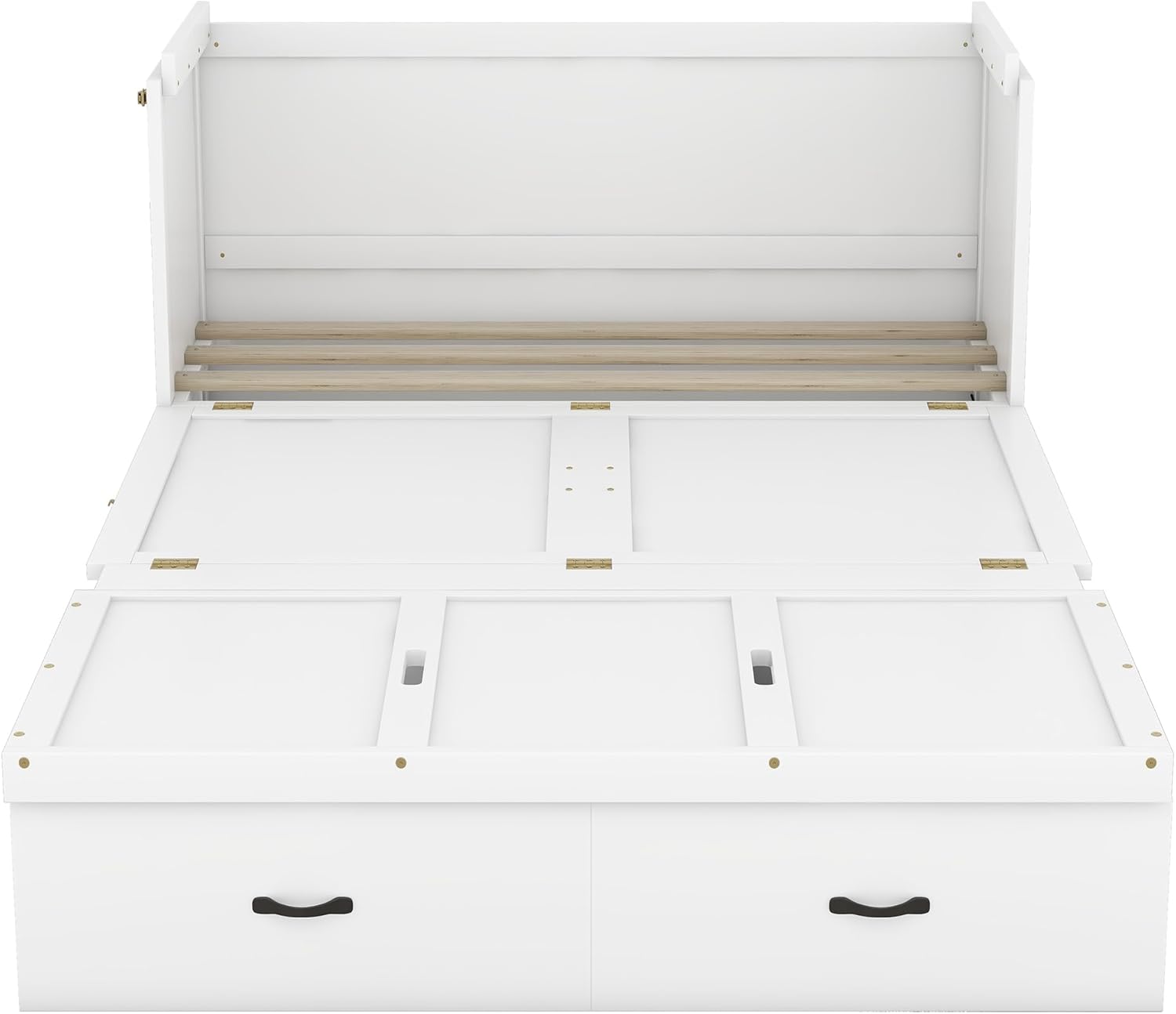 Full Size Murphy Bed Cabinet with Storage Drawer and USB Port, Wood Foldable Bedframe WallBed for Bedroom Apartment Small Spaces, White