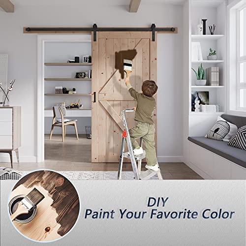 FREDBECK 48in x 80in Sliding Wood Barn Door with 8FT Barn Door Hardware Kit Included K Shape Solid Spruce Panel Sliding Door Double Surfaces Need to Assembly