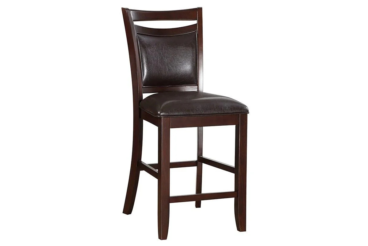 Brown Finish Set of 6 Dning Chairs Counter Height Chair Kitchen Dining Room Furniture Anacardium Wood Faux Leather Cushion Seat