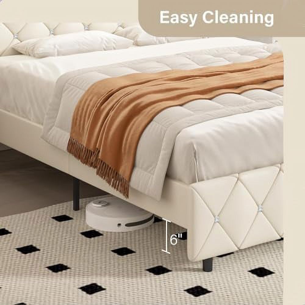 GEROBOOM Full Size Bed Frame  Upholstered Platform Bed with  Tufted Wingback Headboard and Footboard  Heavy Duty Mattress Foundation/Solid Wood Slats/Easy Assembly/No Box Spring Needed  B