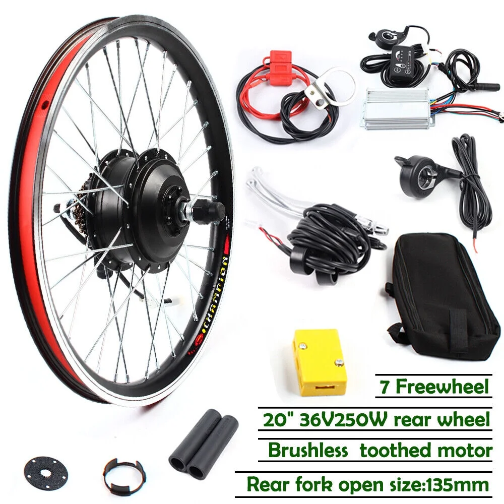 Fichiouy 20'' E-Bike Rear Wheel Motor Hub Electric Bicycle Motor Conversion Kit 36V 250W