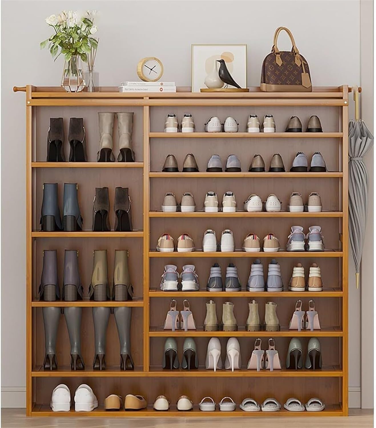 9-Tier Shoes Storage Cabinet, 43-47 Pairs Hallway Slim Shoe Cabinets, with Dust Cover Bamboo Racks for Storage, for Entrance Hall, Living Room, Warehouse
