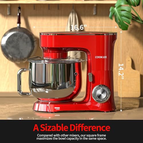 COOKLEE Stand Mixer, 9.5 Qt. 660W Electric Kitchen Mixer with Dishwasher-Safe Dough Hooks, Flat Beaters, Wire Whip & Pouring Shield Attachments for Most Home Cooks, Silver