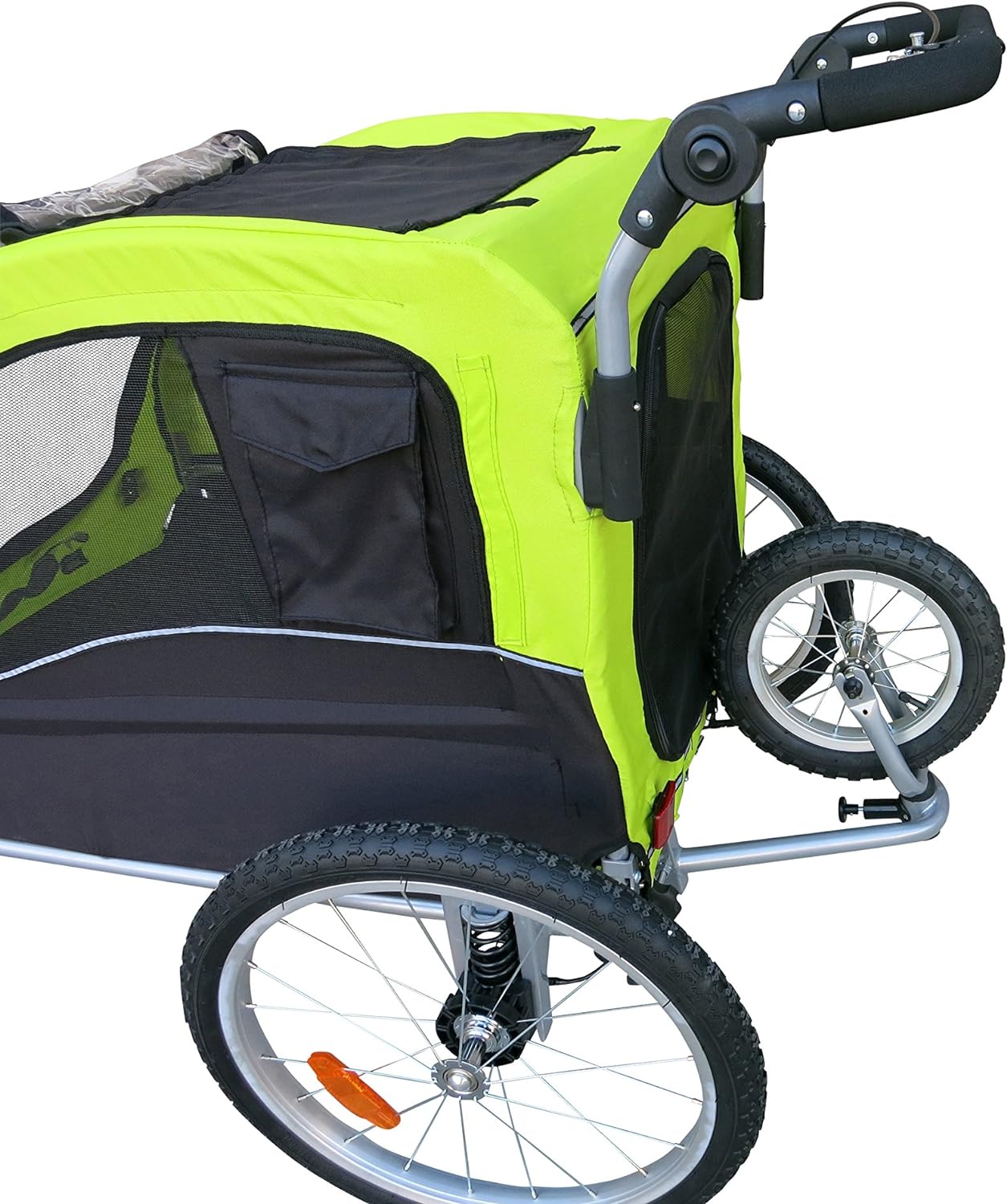 Booyah Large Pet Bike Trailer Dog Stroller & Jogger with Shocks Non Tipping. Green/Yellow