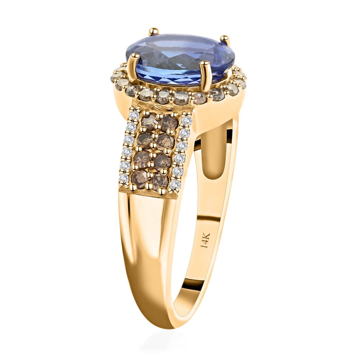 Shop LC Luxoro Blue Tanzanite Champagne Diamond Oval 14K Yellow Gold Solitaire Ring for Women Jewelry Size 7 Ct 2.15 I3 Clarity Birthday Gifts for Women