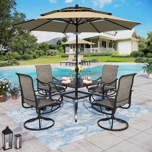 Sophia & William Patio set with Umbrella 8 Pieces Outdoor Dining Set for 6 with 13ft Double-Sided Patio Umbrella Beige, 6 x Swivel Patio Chairs, 1 Metal Table for Lawn Garden