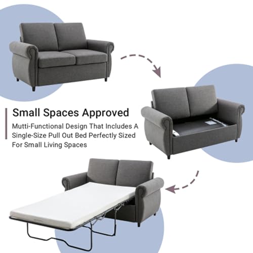 Pull Out Sofa Bed Couch,Convertible Sleeper Sofa,Loveseat Sleeper with Twin Size Memory Mattress,2-in-1 Sleeper Sofa Bed,for Living Room Spaces Small Spaces,Gray