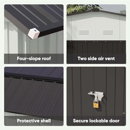 Patiowell 3 x 3 FT Outdoor Storage Shed,Small Garden Tool Storage Shed with Sloping Roof and Single Lockable Door, Outdoor Shed for Backyard Garden Patio Lawn, Grey
