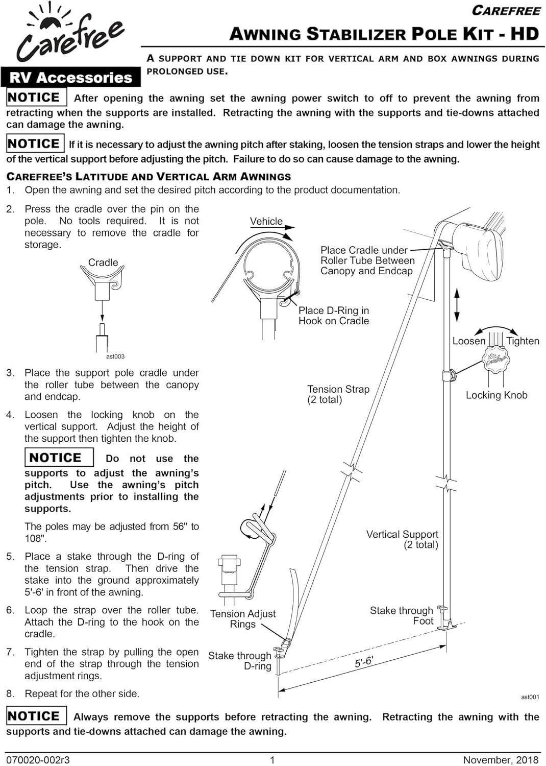 Carefree HD Stabiliz’r Awning Support Pole Kit - R019399-002