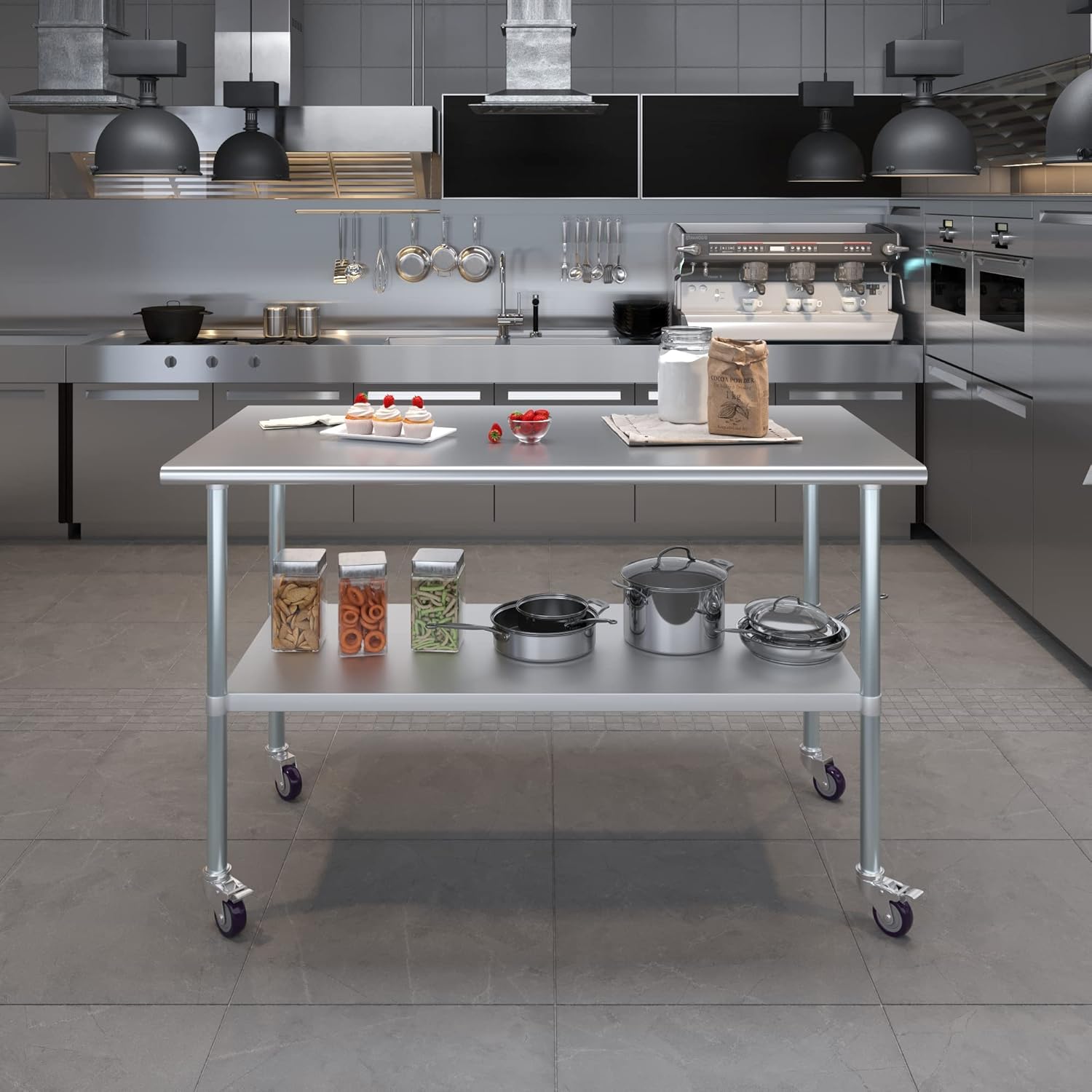 AmGood 30" X 60" Stainless Steel Work Table with Under-Shelf & 4 Wheels | Laundry Garage Utility Bench | Prep Worktable | Kitchen Island Food Prep | NSF Certified