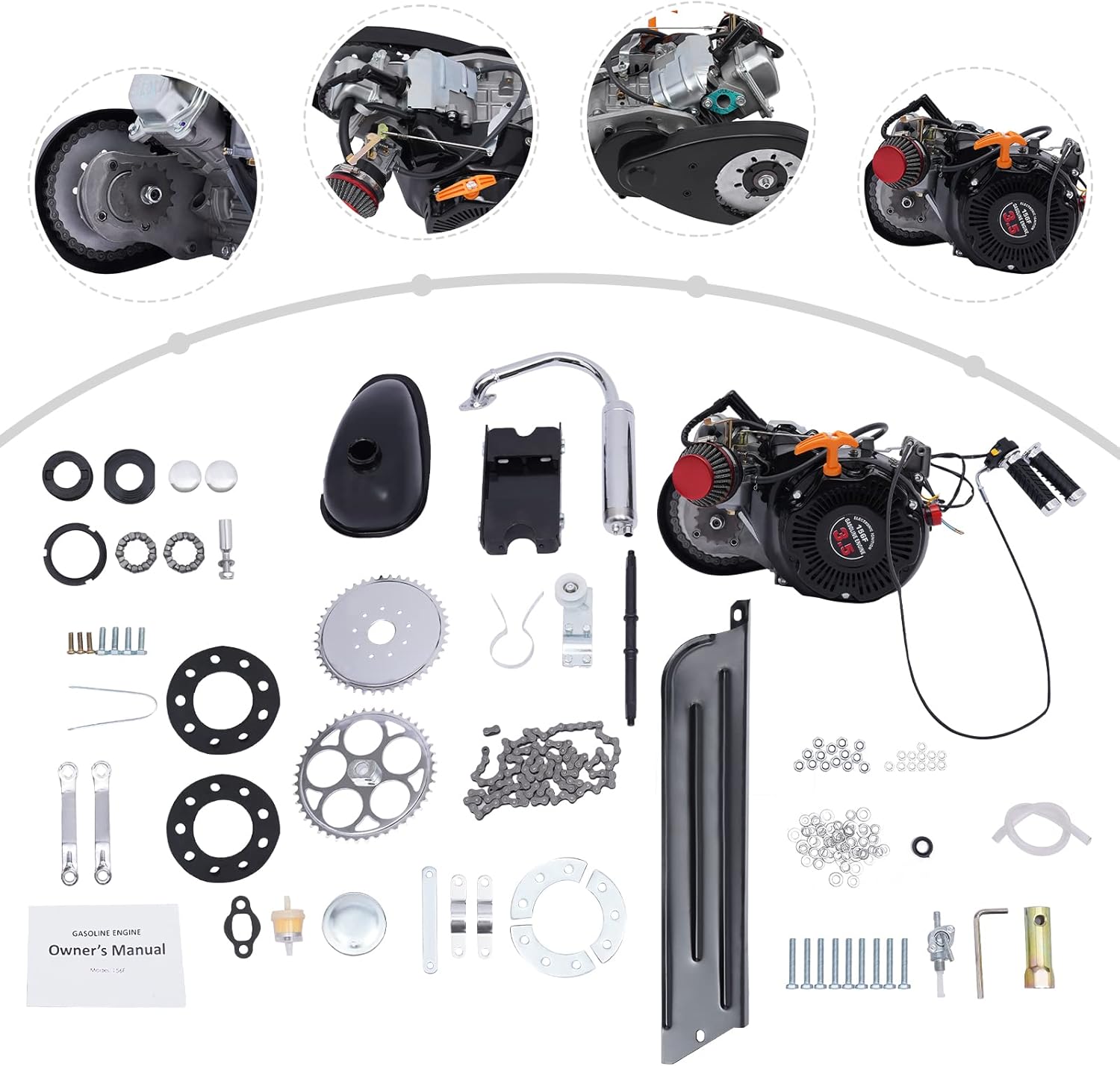 TFCFL 100cc 4-Stroke Bicycle Gasoline Engine Kit Single Cylinder Gas Petrol Bike Engine Motor Kit Air-Cooled Motor Chain Drive Bike Bicycle Scooter DIY Conversion Kit