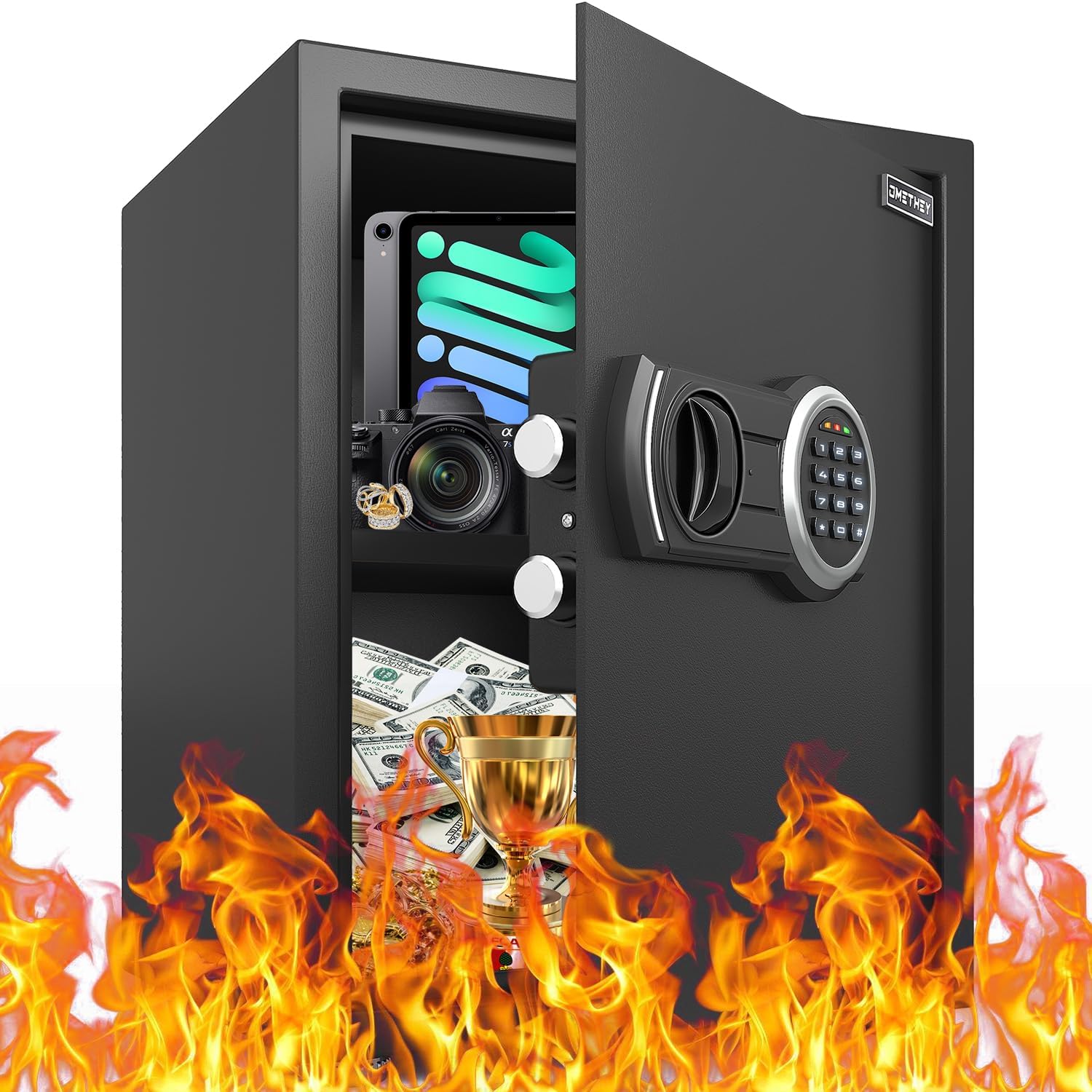 Large Safe Box Fireproof Waterproof, 2.3 Cub Fireproof Safe with Backlit Digital Keypad and Mute Function, Money Safe with LED Light & Removable Shelf, Security Safe for Home, Office and Hotel