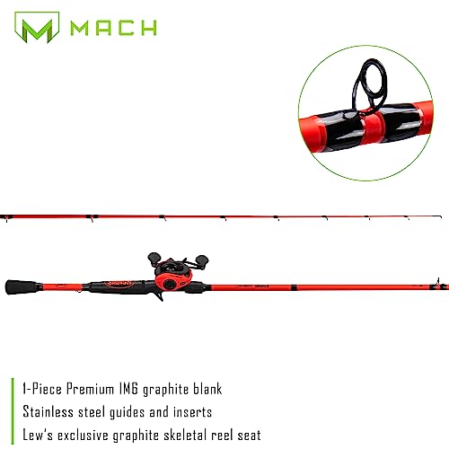 Lew's MACH Smash Baitcast Reel and Fishing Rod Combo, IM6 Graphite Blank Fishing Rod, Split Grip Winn Dri-Tac Handle, Fluorescent Red