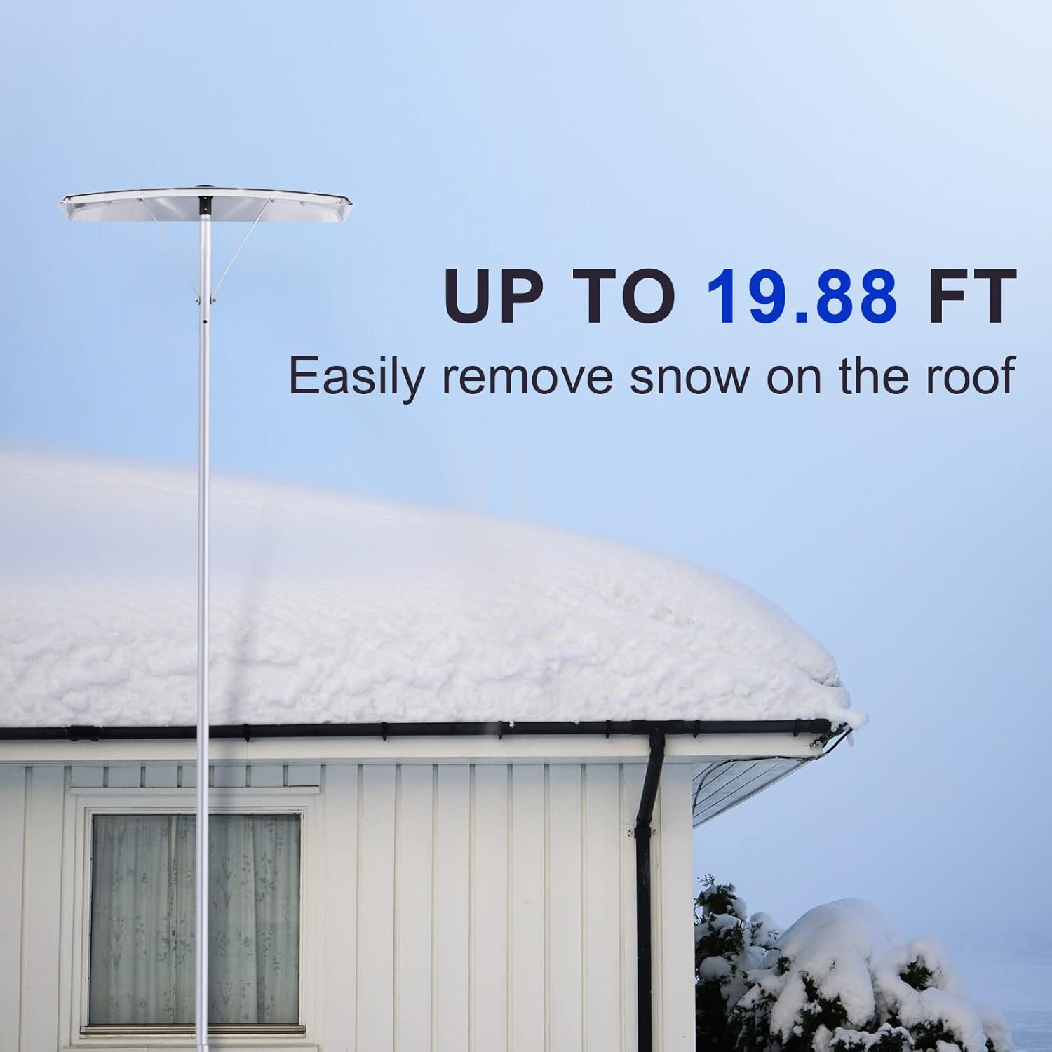 Snow Roof Rake for Snow Removal, 4.78’-19.88’ Extendable Aluminum Snow Rake for House Roof, Time-Saving Lightweight Roof Snow Removal Tool with 25" Blade, 5-Section Tubes for Roof Snow, Wet Leaves Pack of 2