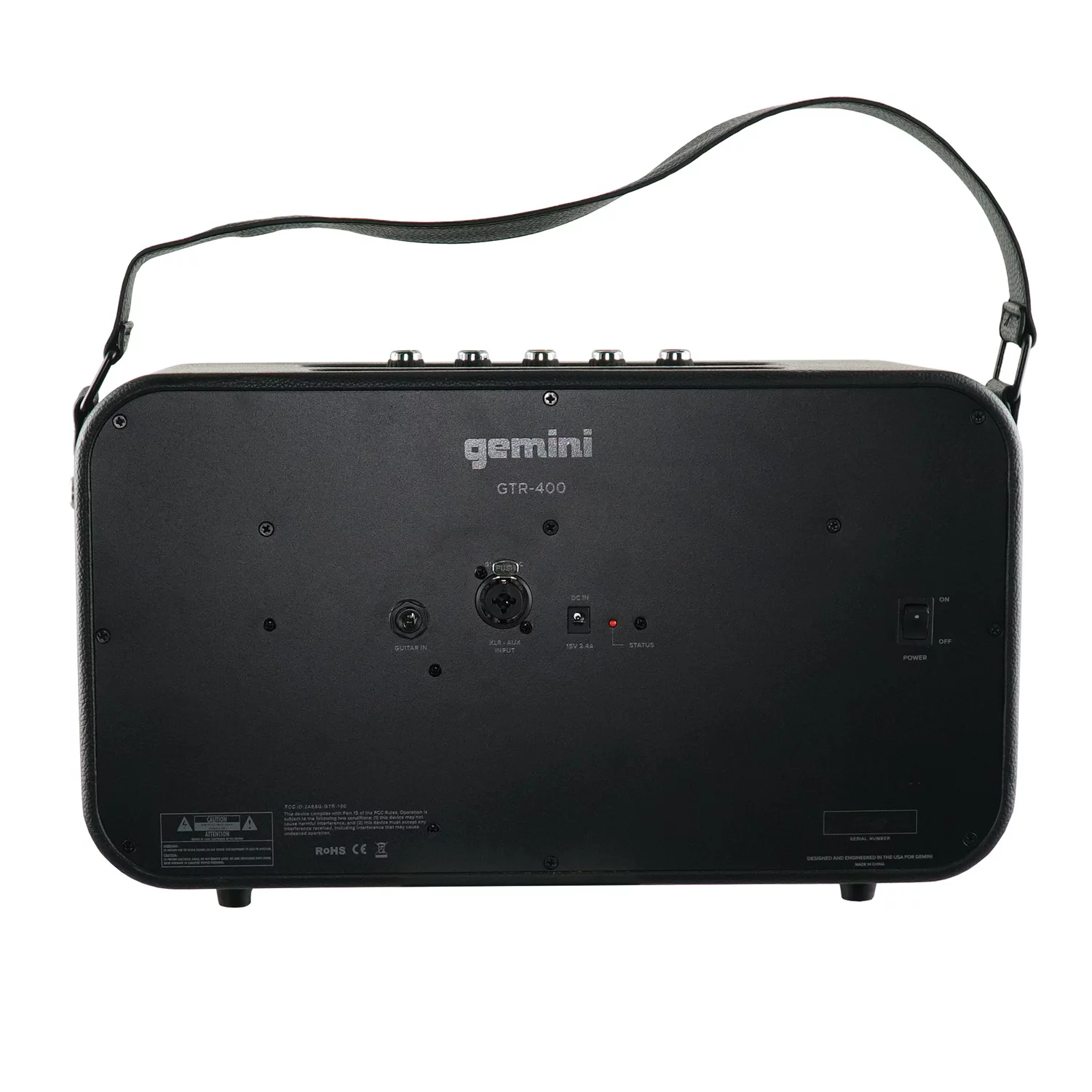 Gemini GTR-400 Portable Bluetooth Speaker (90 Watts, Guitar and Microphone Inputs, USB Record and Playback)